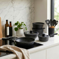 Simplit Batería Oxford con Set 12 Utensilios Negro antiadherente apta inducción — frontal