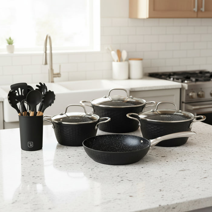 Pack Batería Copper 7Pz + Set 12 Utensilios Negro Simplit