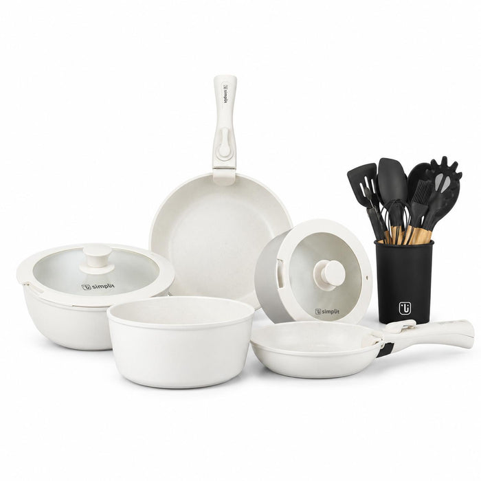Batería Cocina Oxford Beige + Set 12 Utensilios Negro Simplit