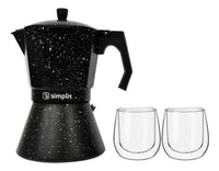 Pack Cafetera Italiana 4 Tazas + Set 2 Tazas Expreso 80 ml Simplit