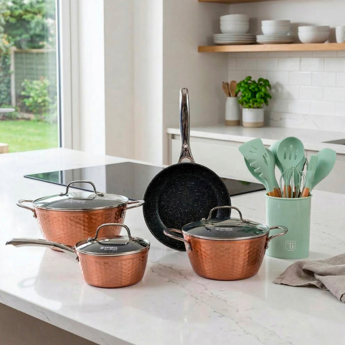 Kit Batería Cocina 7 Pza + Set 12 Utensilios Calipso Simplit