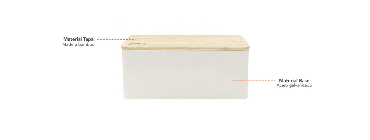 Simplit | Panera Metálica con Tapa Bamboo Blanca