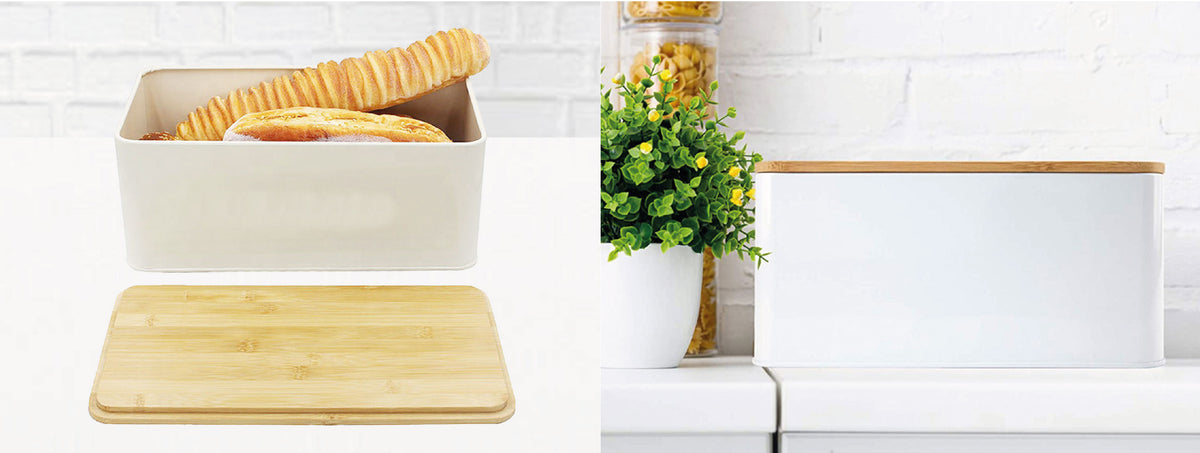 Simplit | Panera Metálica con Tapa Bamboo Blanca