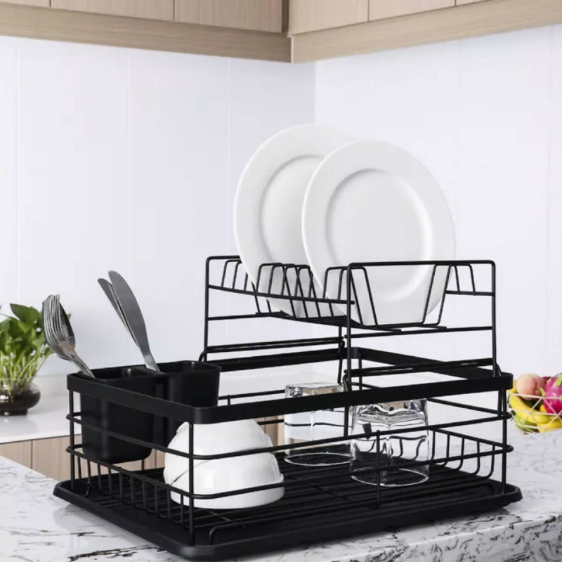 Secaplatos Escurridor 2 Niveles Acero Inox Negro Simplit