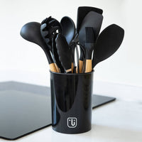 Simplit Set 12 Utensilios Cocina Silicona Negro apto antiadherente — frontal