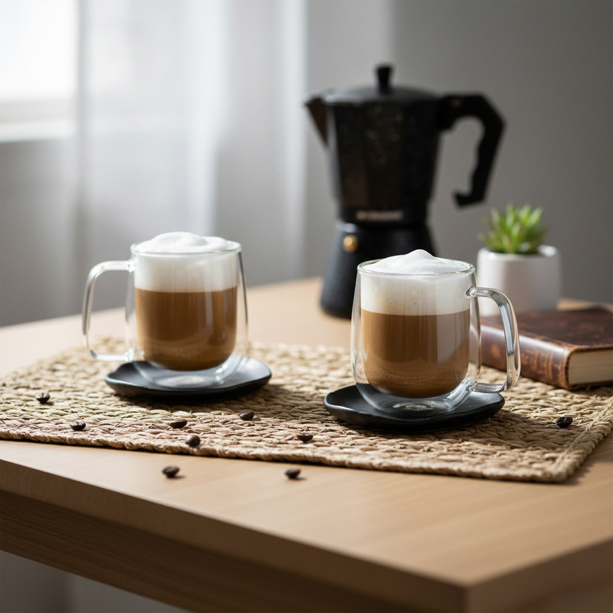 Set 2 Tazas Mug de Vidrio Doble Pared 300 ml Simplit