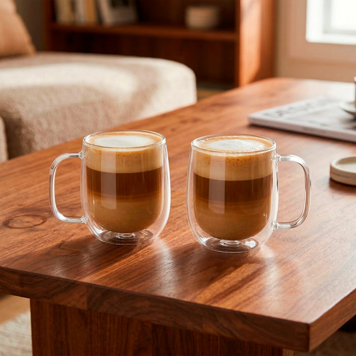Set 2 Tazas Mug de Vidrio Doble Pared 300 ml Simplit