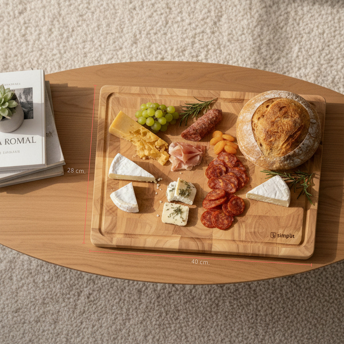 Tabla Para Picar Madera 40x28cm + Set Cuchillos Küche 5 pcs Acero Inoxidable