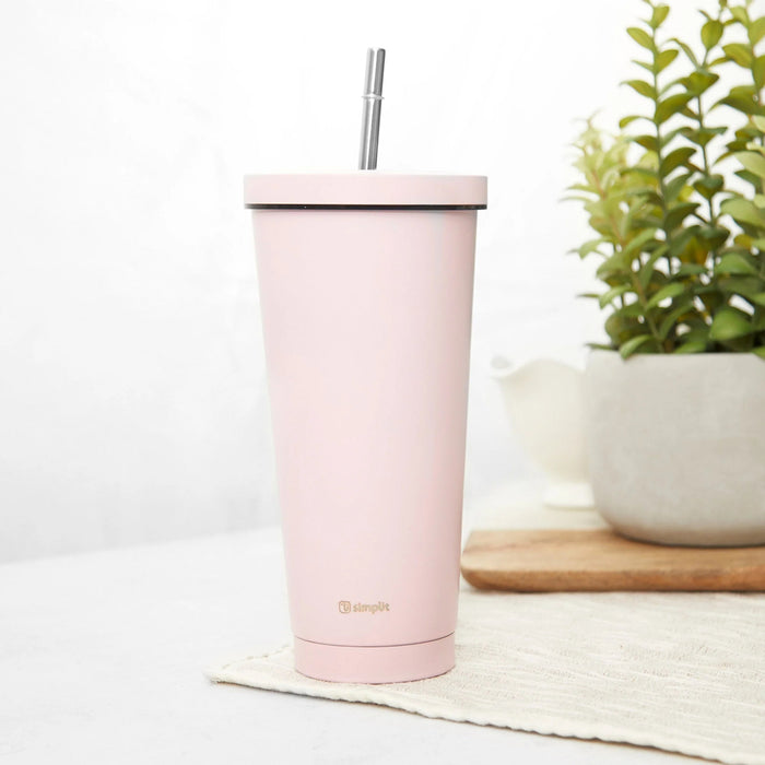 Vaso Térmico Tumbler 750ml Tapa y Bombilla Rosado Simplit