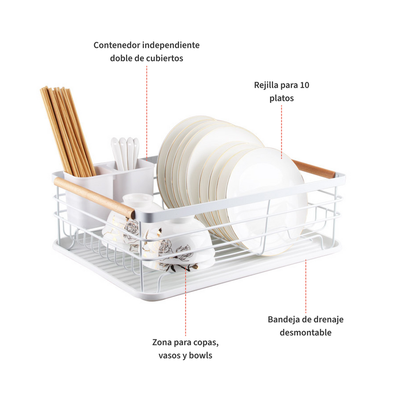 Secaplatos Escurridor 1 Nivel Acero Inox Blanco Simplit