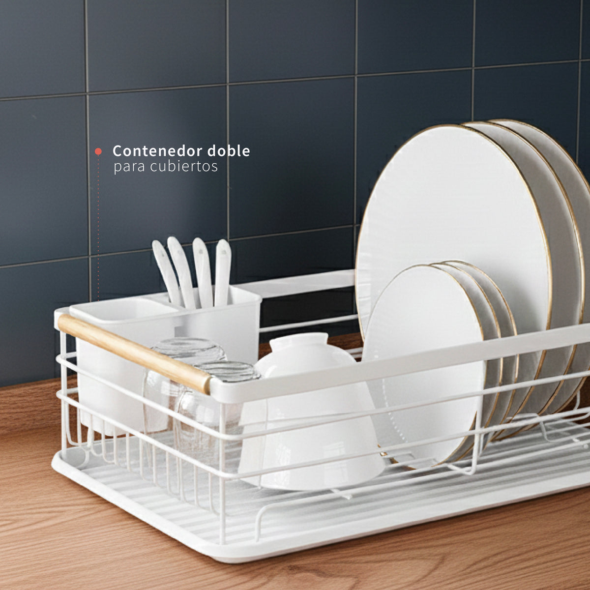 Secaplatos Escurridor 1 Nivel Acero Inox Blanco Simplit