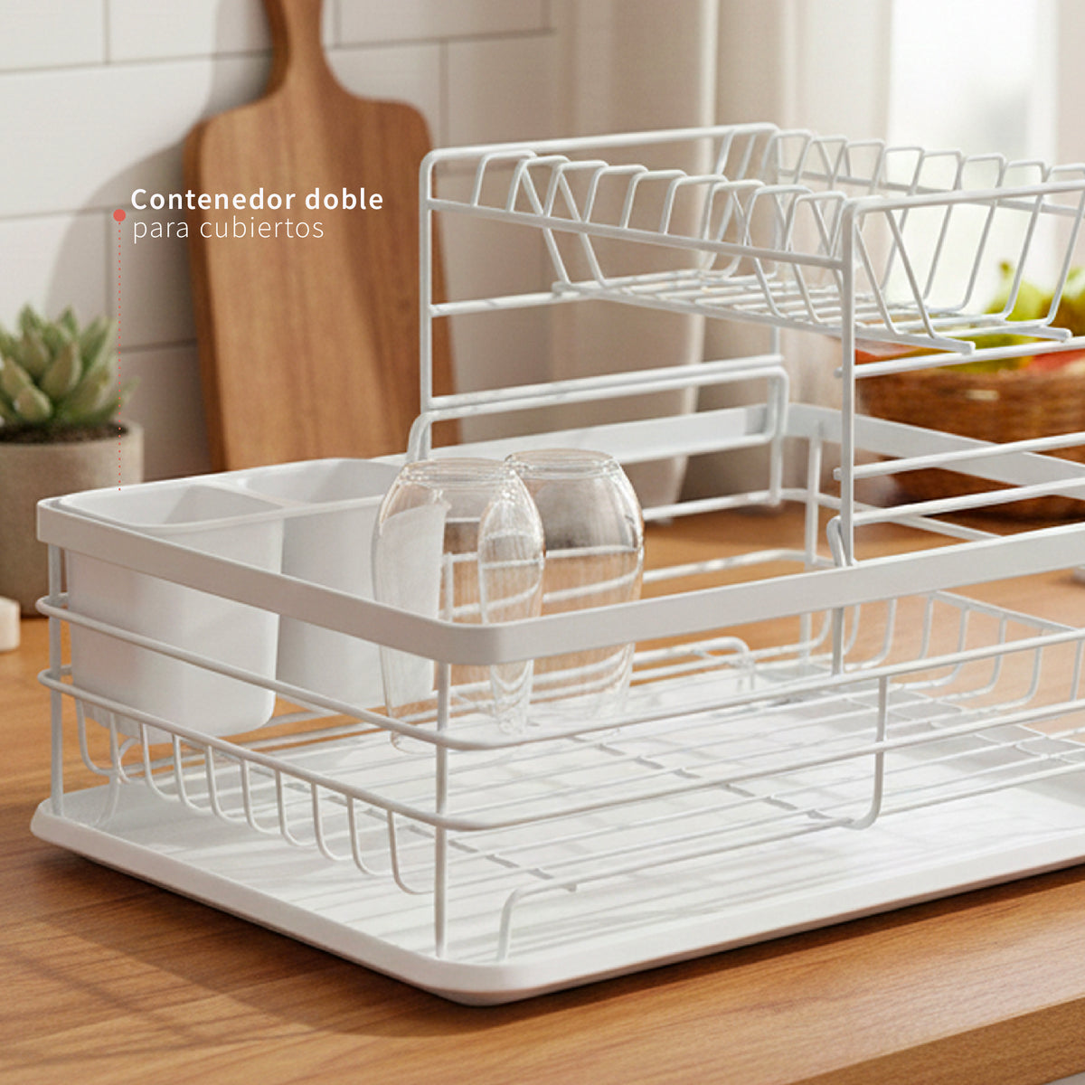 Secaplatos Escurridor 2 Niveles Acero Inox Blanco Simplit
