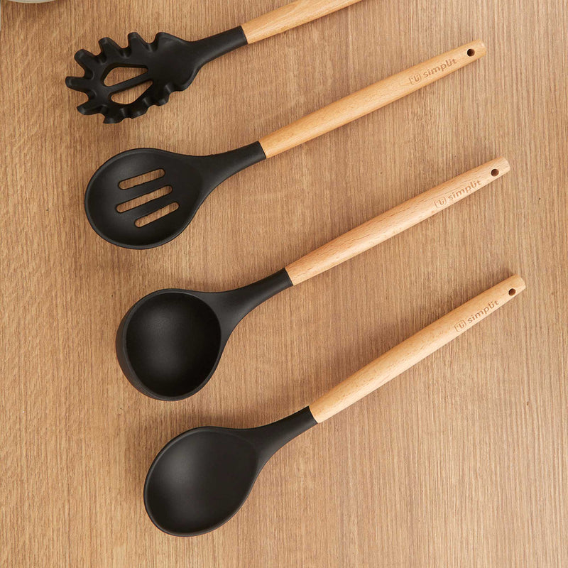 Set 12 Utensilios Cocina Silicona Negro Simplit