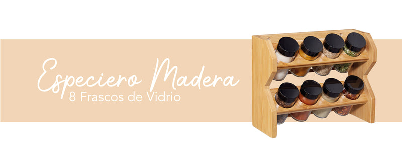 Simplit | Especiero Condimentos de Madera 8 Frascos Vidrio