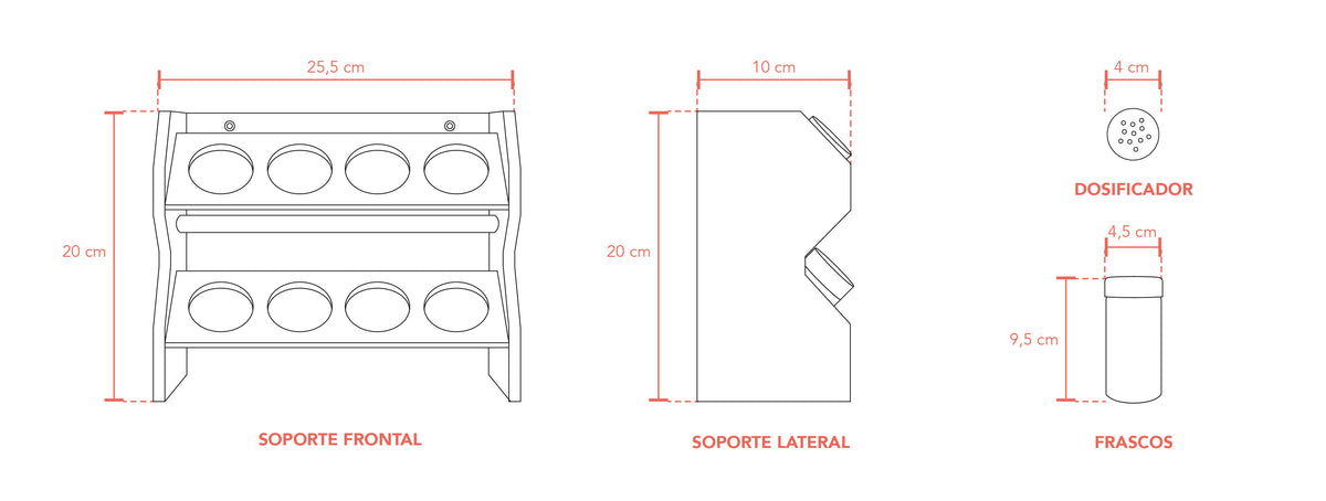 Simplit | Especiero Condimentos de Madera 8 Frascos Vidrio