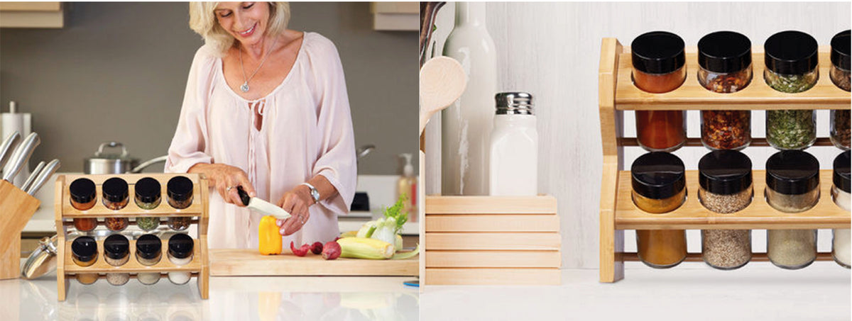 Simplit | Especiero Condimentos de Madera 8 Frascos Vidrio