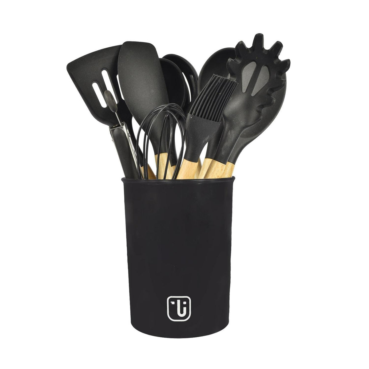 Simplit Utensilios Silicona Negro — detalle 12 piezas desplegadas