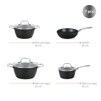 Pack Batería Copper 7Pz + Set 12 Utensilios Negro Simplit