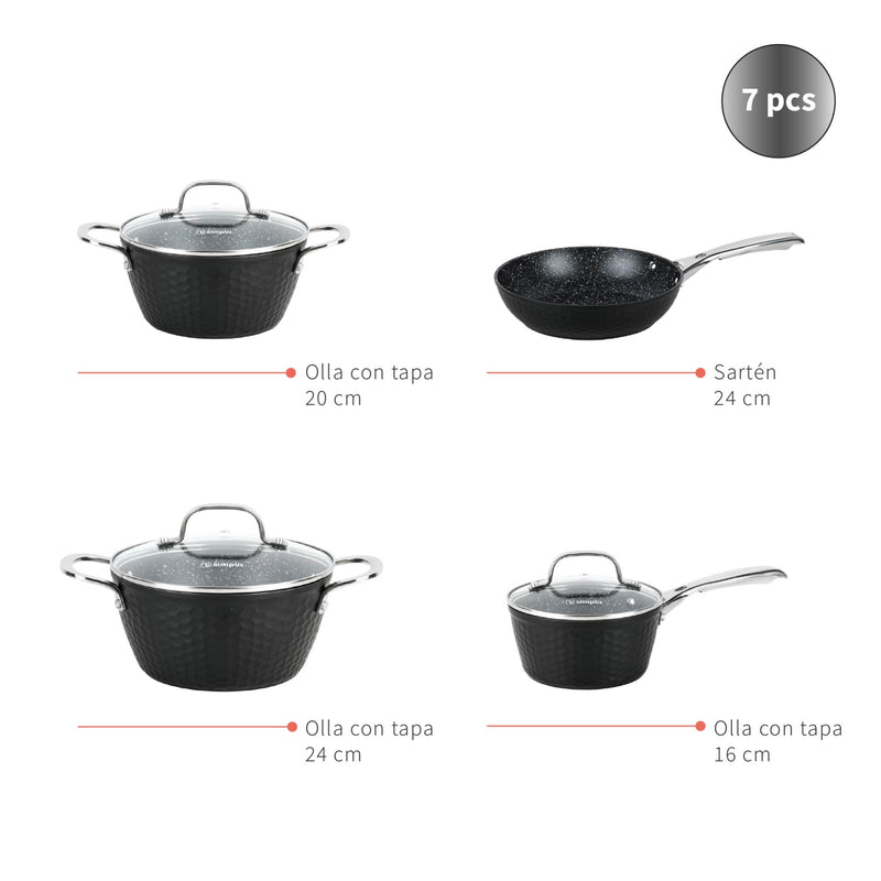 Pack Batería Copper 7Pz + Set 12 Utensilios Negro Simplit