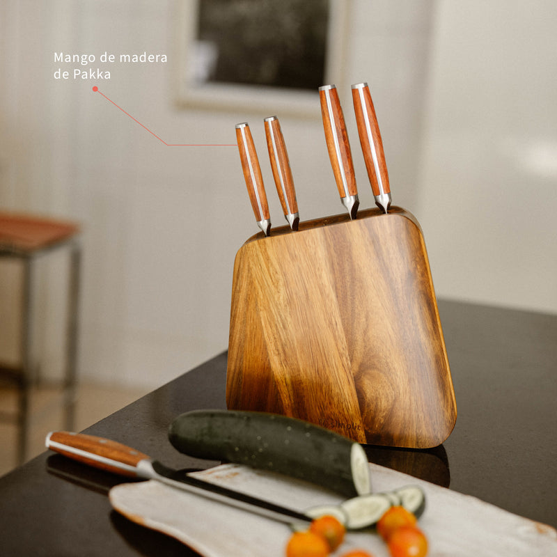 Set Cuchillos Holz 5 pcs Acero Inoxidable + Taco Simplit