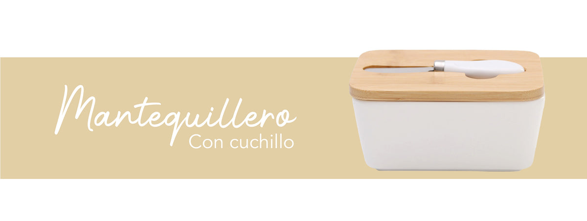 Simplit | Mantequillero de Cerámica Tapa Bamboo + Cuchillo 600 ml 
