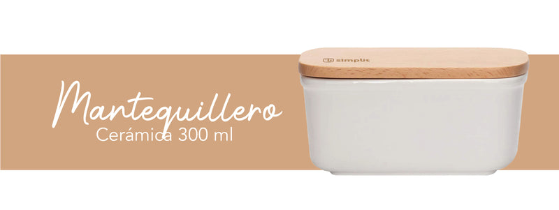 Simplit | Mantequillero de Cerámica Tapa Bamboo 300 ml