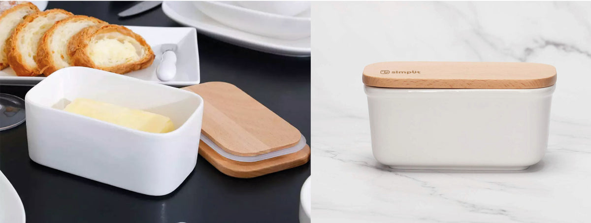 Simplit | Mantequillero de Cerámica Tapa Bamboo 300 ml