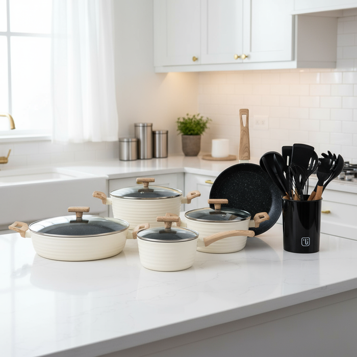 Pack Batería Savannah 9 Pz+Set 12 Utensilios Negro Simplit