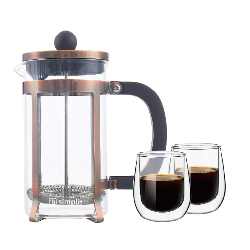 Pack Cafetera Francesa 600 ml + Set 2 Tazas 80 ml Simplit