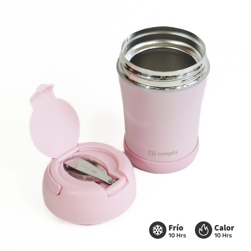 Termo Comida 400ml Rosado Cuchara Acero Inox Simplit