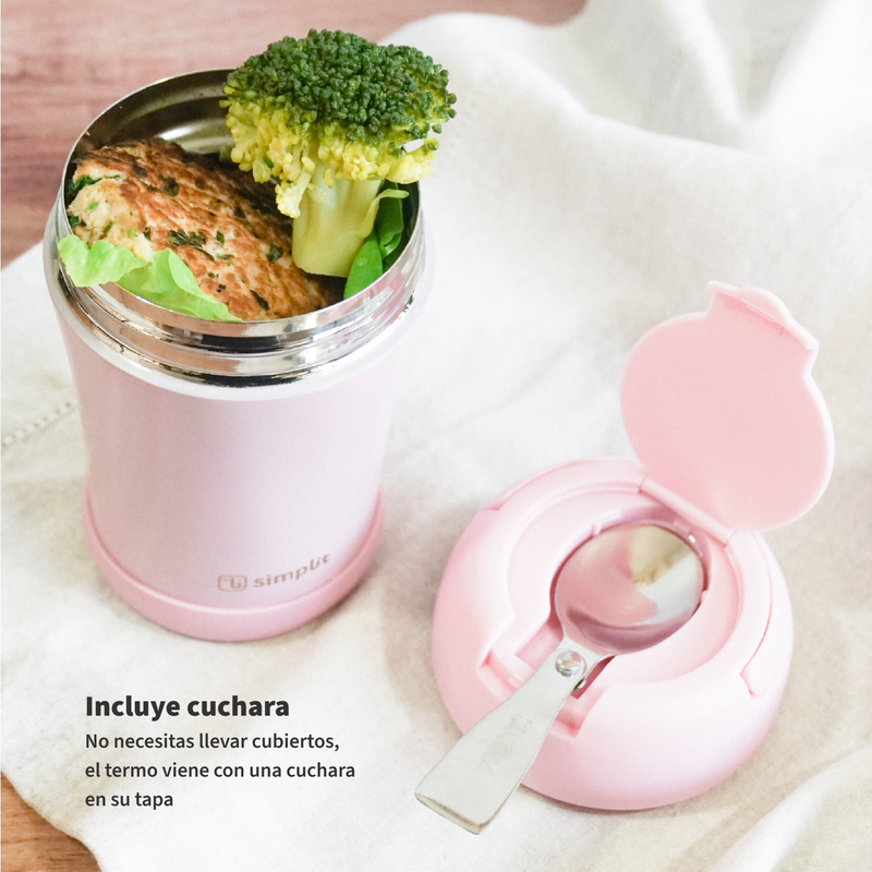 Termo Comida 400ml Rosado Cuchara Acero Inox Simplit