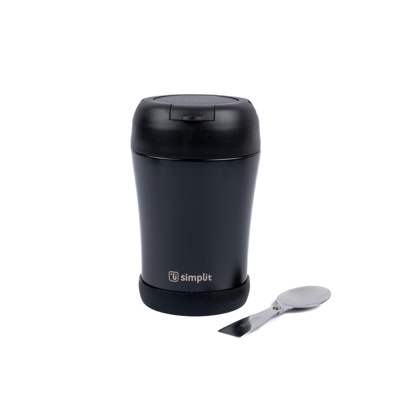 Termo Comida 400ml Negro Cuchara Acero Inox Simplit