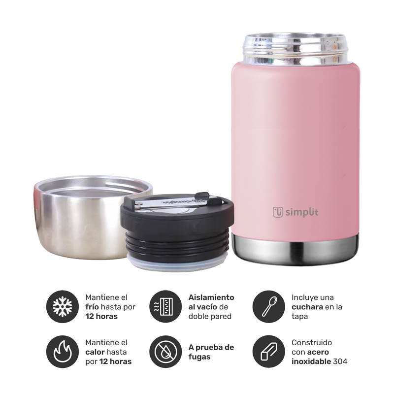 Termo de Comida Insulado Acero Inox 750 ml Rosado Simplit