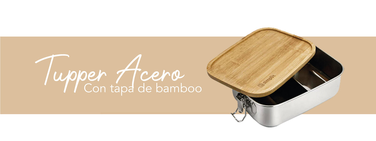 Simplit | Tupper de Acero Inoxidable Tapa Madera 800 ml 