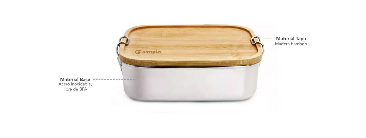 Simplit | Tupper de Acero Inoxidable Tapa Madera 800 ml 