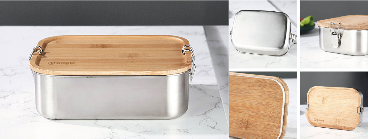 Simplit | Tupper de Acero Inoxidable Tapa Madera 800 ml 