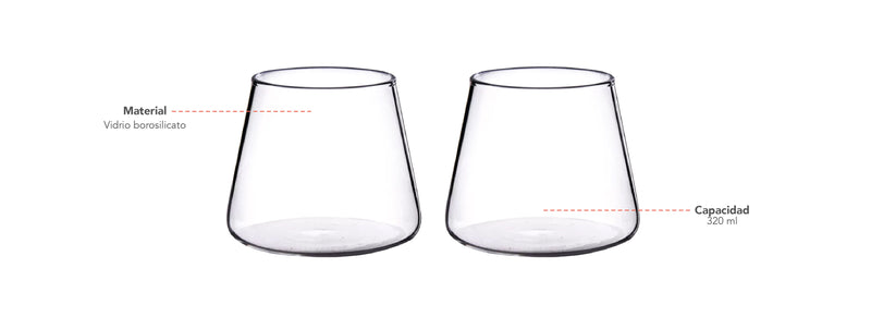 Simplit | Set 2 Vasos de Vidrio Estilo Japonés 320 ml